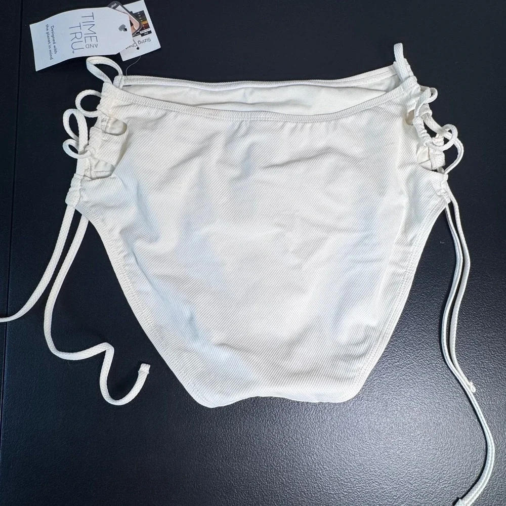 Time and Tru Women Vanilla Dream Ribbed High Waist Lace-Up Bikini Bottom M‎ 8-10